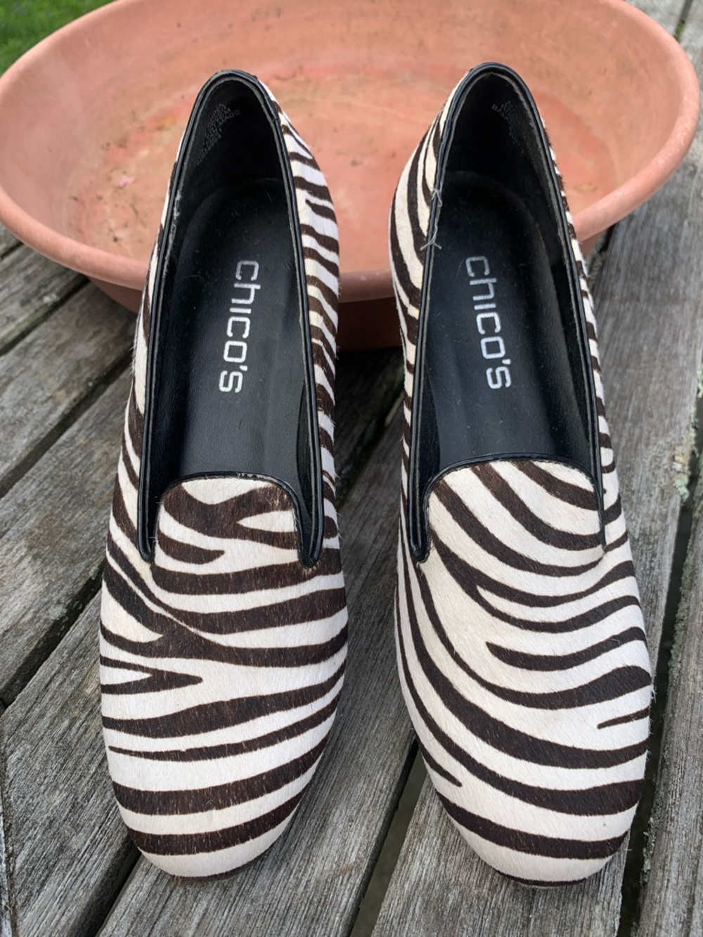 Chico's Zebra-Print Slip-On Flats in Black and White size 7